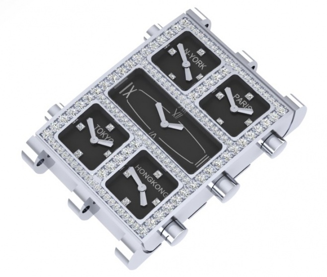 Leonard five time zone js2q6 analog watch swiss made set diamond H0